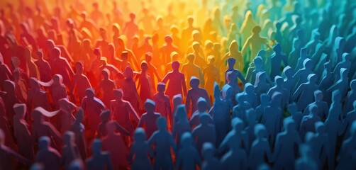 Obraz premium Diverse colorful paper cut-out crowd at public event. Celebration of togetherness, team, gathering, connection. Illustration of social interaction. Business, social themes, friends, community,