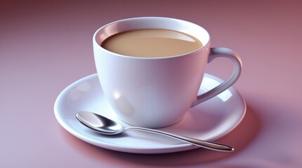 Obraz premium A steaming cup of coffee with a saucer and spoon, perfect for cozy mornings or relaxing breaks