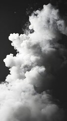 Ethereal Cloudscape: A dramatic, black and white photograph capturing a dynamic, textured cloud formation billowing against a dark sky, evokes a sense of wonder and atmospheric power.