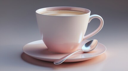 Obraz premium Cozy Coffee Cup with Spoon on Saucer, Perfect for Breakfast or Relaxation Moments