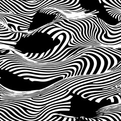Abstract Black and White Wavy zebra stripes Line Pattern – Optical Illusion Background, Modern Art Design for Textiles, Wallpapers, Branding, Digital Graphics, and Contemporary Artistic Prints