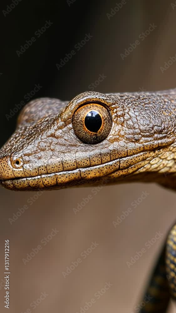 Aufkleber close-up view of a textured reptile highlighting its striking eyes and intricate skin patterns in a 