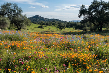 Fototapeta premium Wildflower Garden in Full Bloom with a Mix of Colors for Natural Beauty