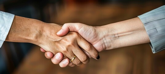 Fototapeta premium Startup founder shakes hands with investor in a cozy caf , sealing a promising business deal.