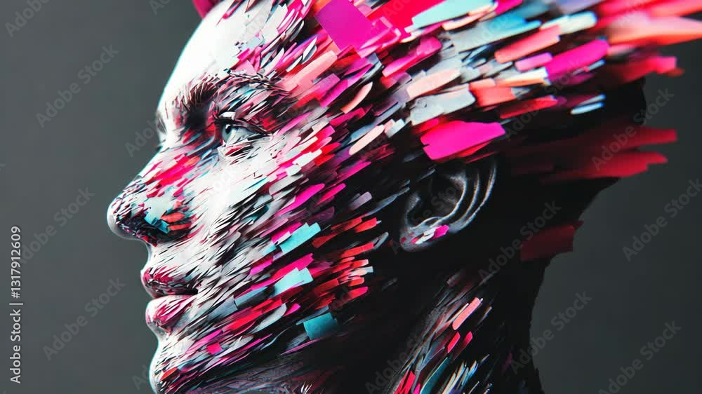 Poster creative portrait of a person with vibrant colors and dynamic textures illustrating artistic express