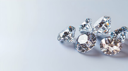 Group Of Sparkling Brilliant Cut Diamonds On A Soft Gray Background With Subtle Lighting