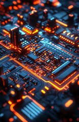 Obraz premium Neon Circuit Board Close-Up