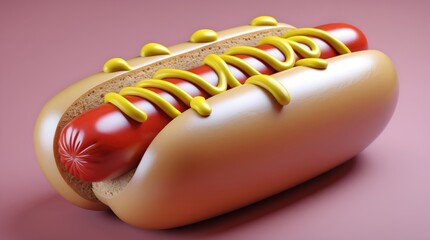 Delicious Hot Dog with Mustard Topping on a Soft Bun, Perfect for Food Photography and Culinary