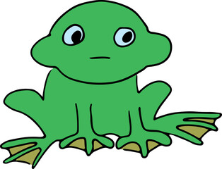 funny thoughtful green frog sits and looks away