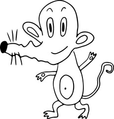 contour funny little mouse with a long crooked nose stands and waves his arms