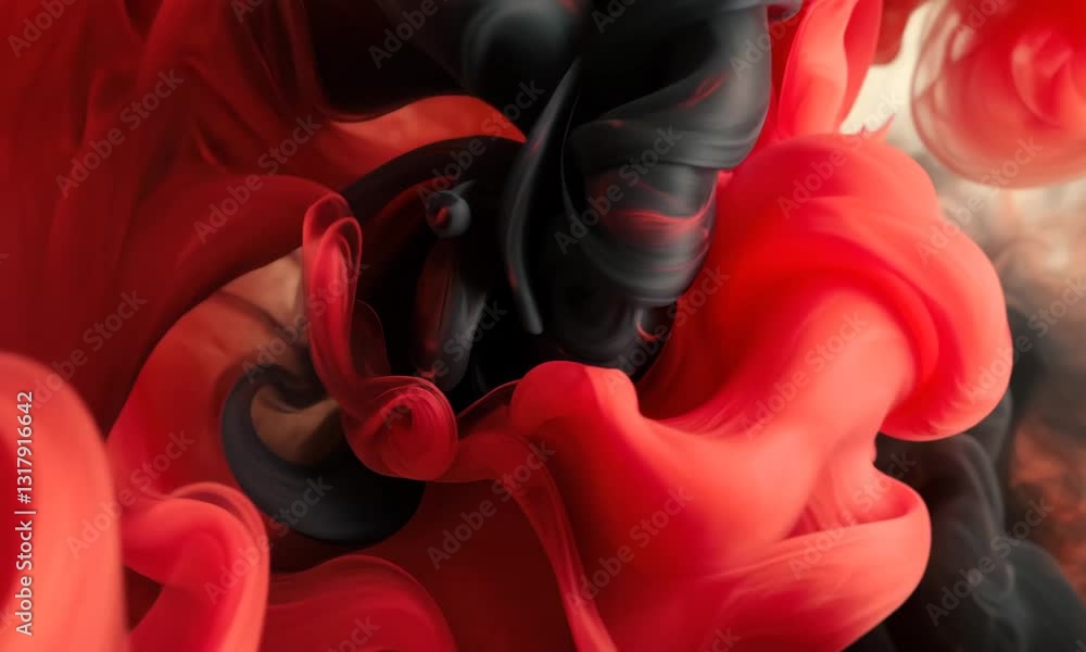 Poster abstract fluid swirls of red and black with gradient background