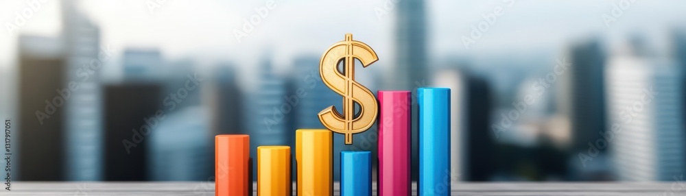 Aufkleber a vibrant composition of a dollar sign positioned atop a stack of colorful cylinders symbolizing wea