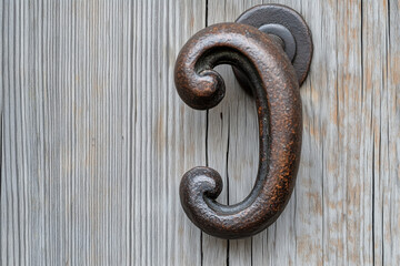 Classic antique iron front door pull featuring curved details, offering unique elegance for timeless entryways