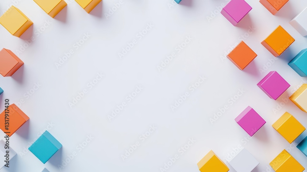 Poster vibrant and colorful cubes arranged playfully on a bright white background creating a joyful and liv