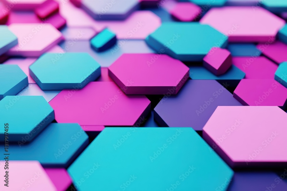 Poster vibrant colorful hexagons forming an abstract background with a playful and energetic atmosphere ide