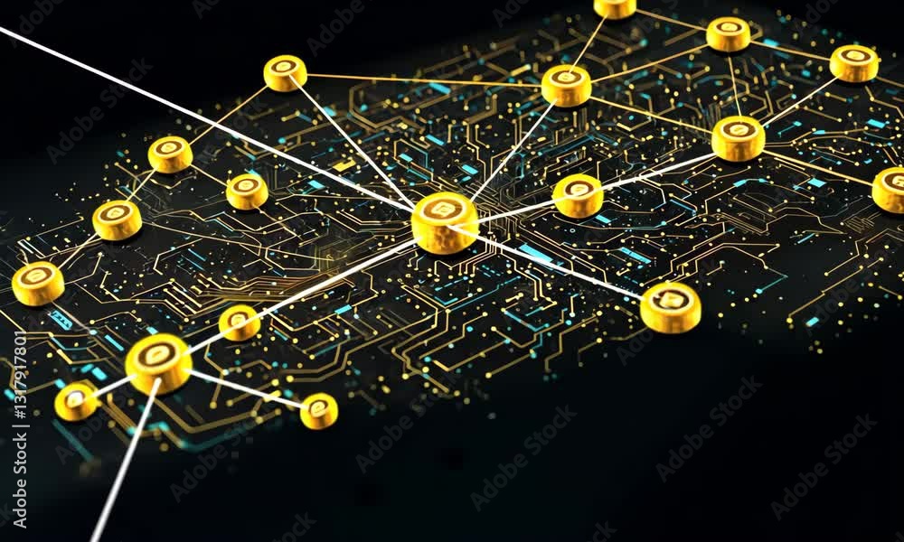 Aufkleber abstract golden network connection on dark background for digital technology concept