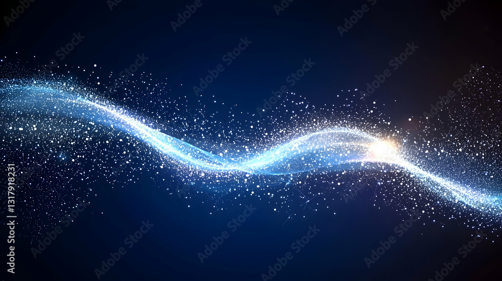 Aufkleber abstract blue particle stream flowing across dark background with bright light sparkle effect