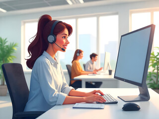 business woman working in a call center