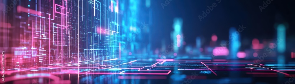 Poster futuristic abstract technology background featuring radiant glowing lines and luminous squares creat