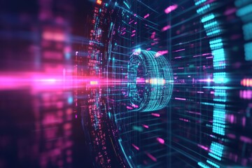 Fototapeta premium Futuristic Tunnel Illuminated with Vibrant Neon Lights Creating an Otherworldly Atmosphere That Evokes a Sense of Adventure and Exploration