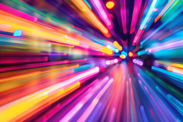 Colorful Abstract Lights Background Showcasing Fast Light Streaks and Vibrant Rainbow Bokeh for Digital Screens and Wallpapers