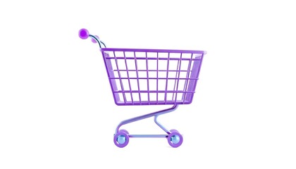 Blue Shopping Cart 3D Render Icon White Background Cutout