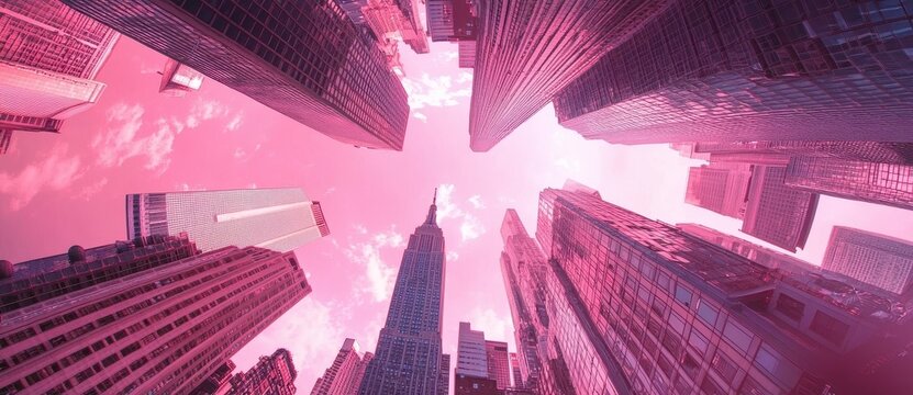 Urban Skyline with Pink Hue