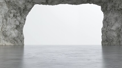 Abstract Gray Stone Archway Entrance on Concrete Floor