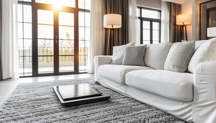 Chic online store homepage displayed on a laptop screen with trendy fashion and products