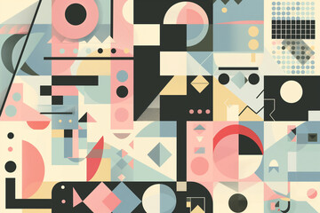 Colorful Abstract Geometric Shapes Background with Bright Squares Circles and Triangles in Rainbow and Pastel Colors for Digital Screens