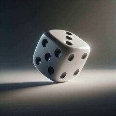 Single die resting on its edge, perfectly balanced between two numbers, symbolizing fate, uncertainty, and the weight of decisions