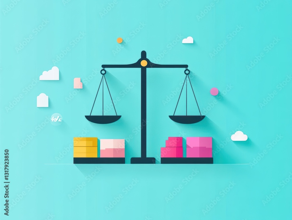Aufkleber intricate balance of weight and measurement with sturdy scale and neatly arranged boxes in a bright 