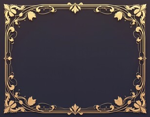 Golden art deco floral border frame with nouveau luxury geometric style and abstract vintage ornaments. Modern 1920s design for posters, invitations or premium decorative templates.