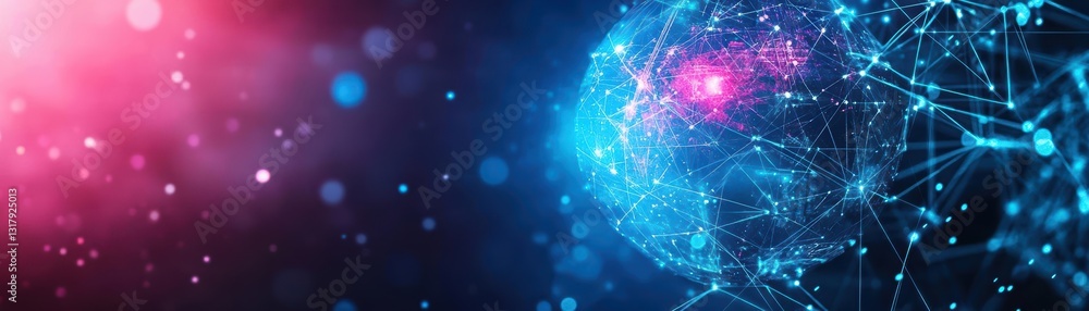 Poster intricate sphere composed of interconnected lines and dots representing modern technology and digita