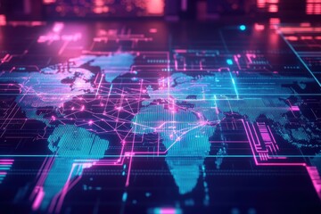 Vibrant World Map Design Featuring Shades of Blue and Pink on a Stylish Background Representing Global Connectivity and Artistic Exploration of Geography