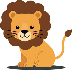 Obraz premium Cute cartoon lion with a friendly expression, minimal design style, sitting calmly with a fluffy mane, showcasing warmth and playfulness, vector art