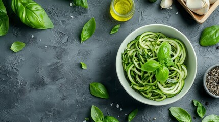 Obraz premium Fresh Basil Zucchini Pasta