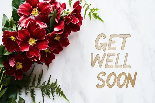 Get Well Soon Card with Red Flowers – Elegant Floral Greeting for Sending Warm Wishes and Recovery Messages