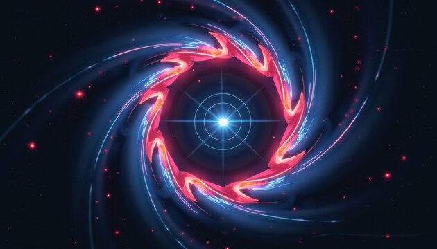 Red spiral galaxy formation for space education and digital wallpapers