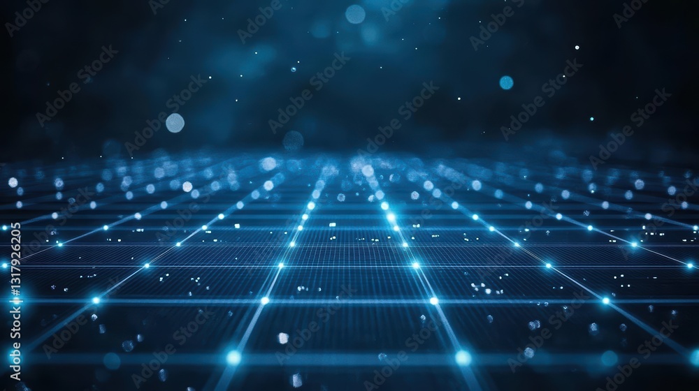 Poster atmospheric scene featuring dark background illuminated by soft blue lights creating a mysterious an