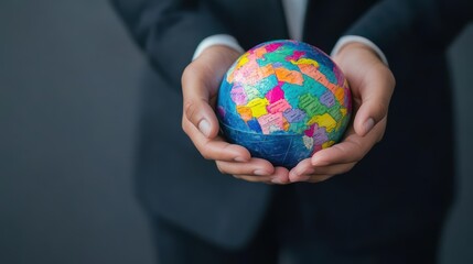Individual Cradling a Globe Symbolizing Global Unity and Awareness in a Thoughtful Pose Reflecting on World Issues and Cultural Connections
