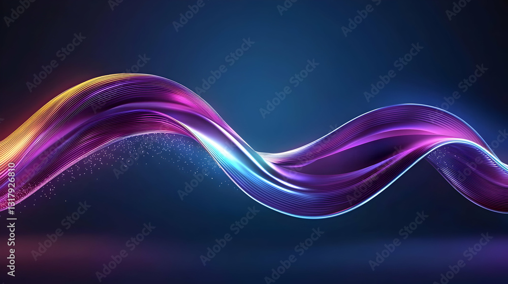 Poster 3d render of a vibrant abstract wave flowing in purple pink and blue with a dynamic light effect on 