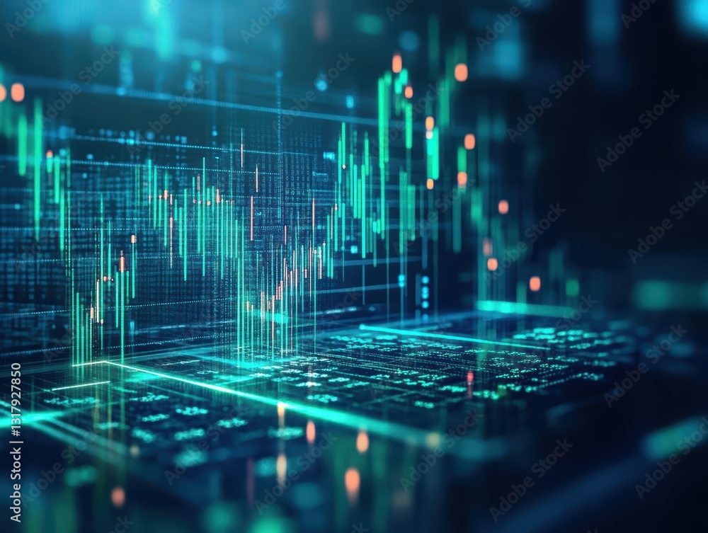 Poster computer screen displaying analytical chart with data visualization elements showcasing trends and i