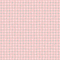 Pink seamless pattern with small white and mint hearts. Cute romantic design ideal for wrapping paper, Valentine crafts, and kids’ stationery.