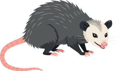 Obraz premium Opossum character with detailed fur and expressive face in a flat design style, showcasing curious stance, vector illustration