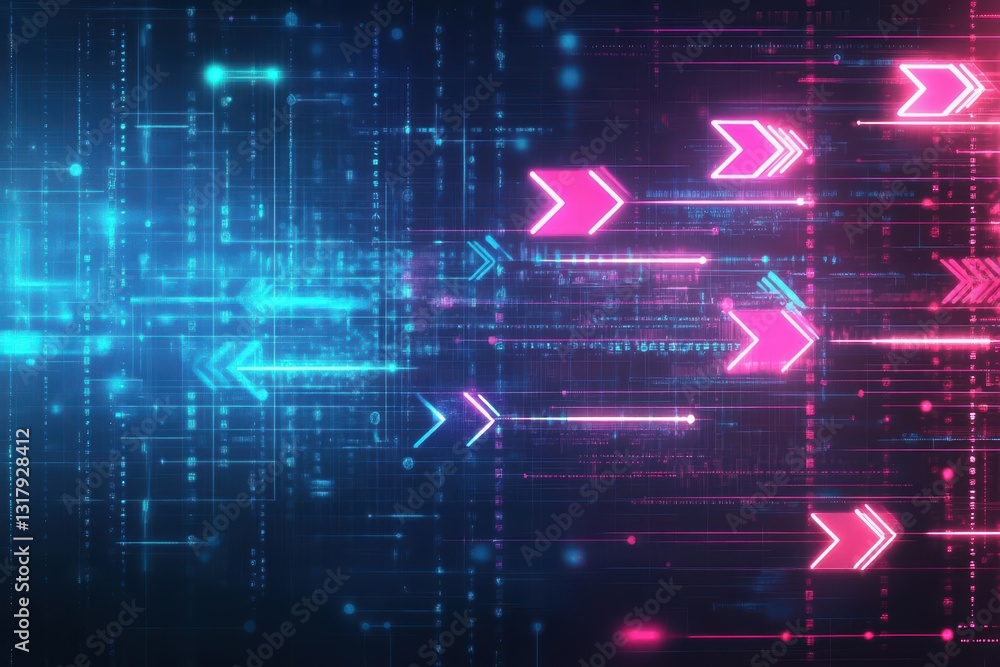Poster dynamic abstract technology background featuring vivid arrows and flowing lines illustrating motion 