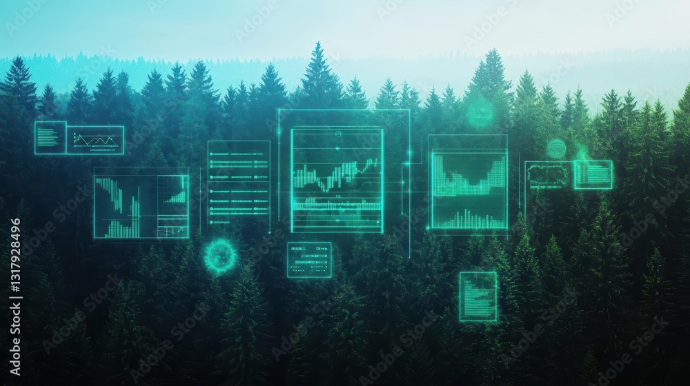 Aufkleber enigmatic forest scene with computer screen merging technology and nature symbolizing the intersecti