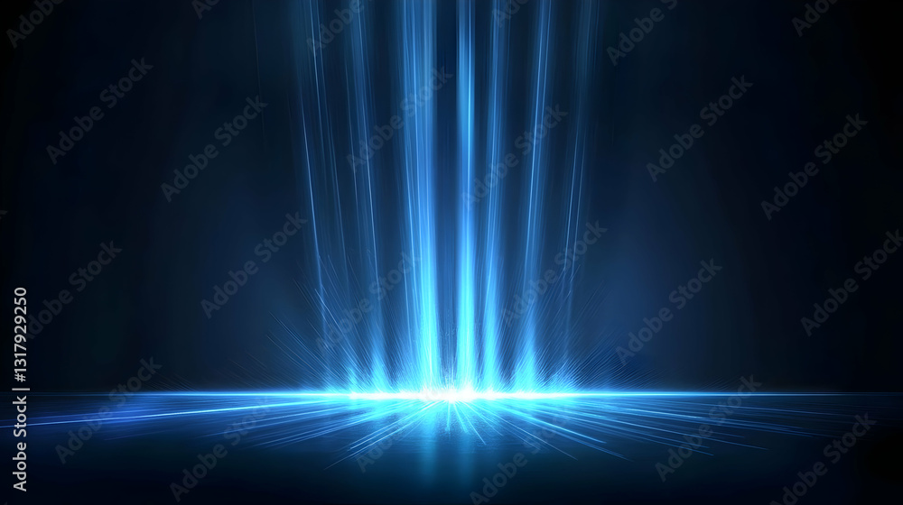 Aufkleber abstract blue light rays shining on dark background with illuminated particles graphic design for fu