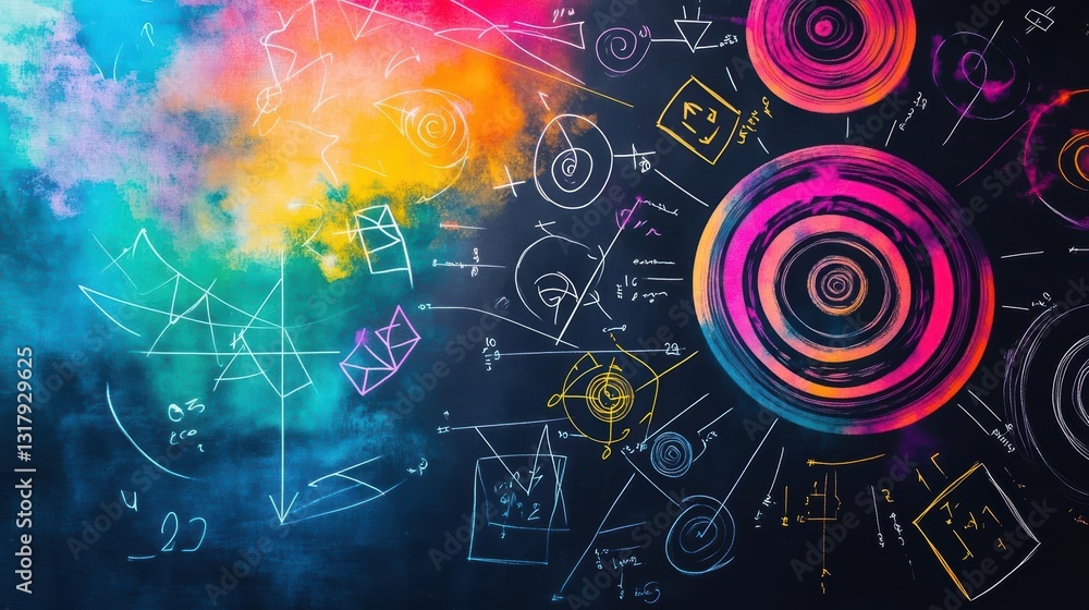 Poster vibrant abstract art composition featuring dynamic colorful shapes and patterns creating an engaging