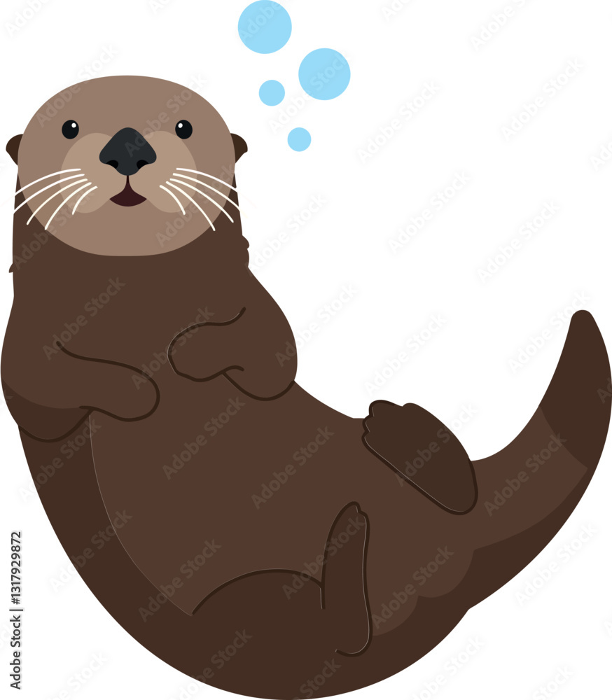 Poster cute otter floating on its back with playful bubbles in a minimal flat design vector art